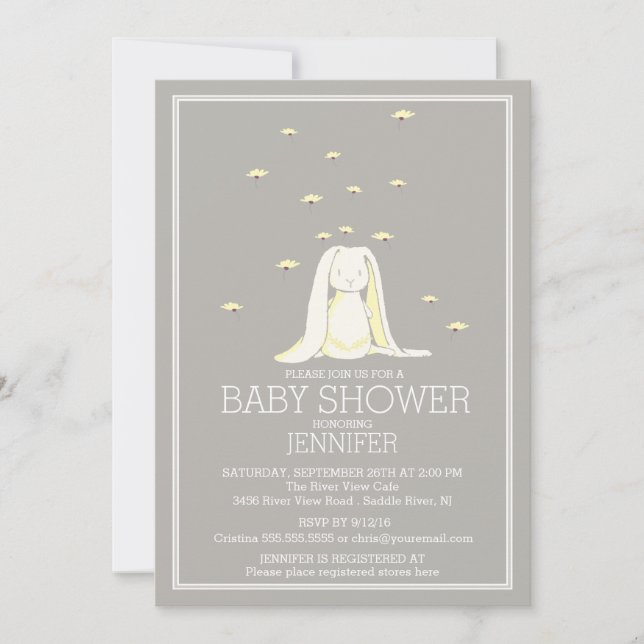 Invitation Joli Baby shower de lapin jaune neutre printemps (Devant)