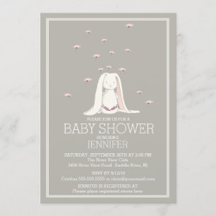 Invitation Joli Baby shower de lapin rose de printemps