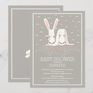 Invitation Joli Baby shower de lapin rose printemps Filles TW