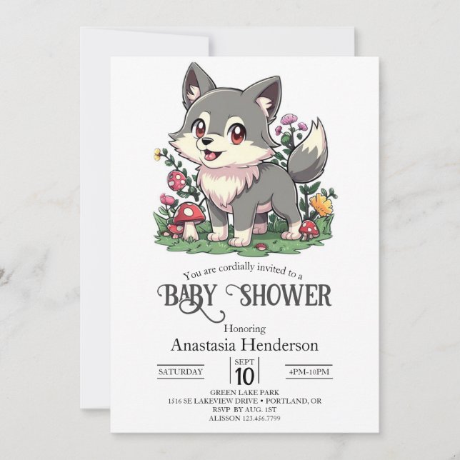 Invitation Joli Baby shower de loup coloré (Devant)