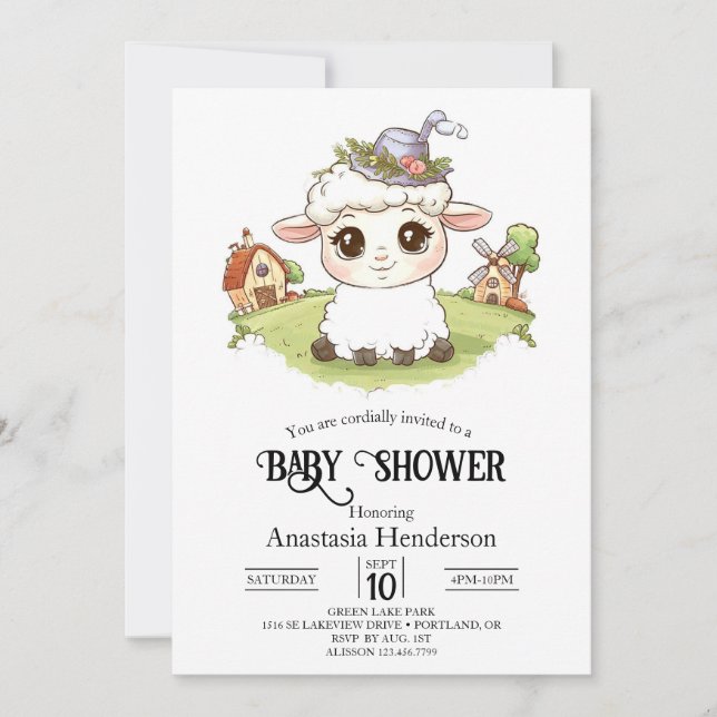 Invitation Joli Baby shower de mouton mystique (Devant)