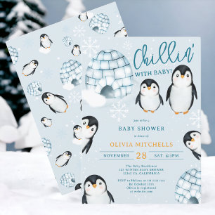 Invitation Joli baby shower de neige des igloos de manchots d