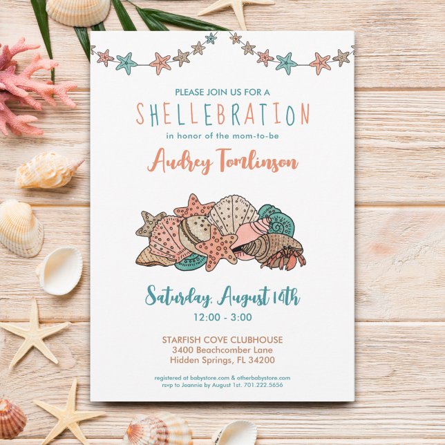 Invitation Joli Baby shower de plage Seashells (Créateur téléchargé)