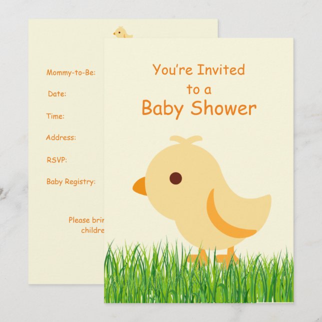Invitation Joli Baby shower de poussins pour bébé jaune (Devant / Derrière)