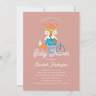 Invitation Joli baby shower de renard drôle. Bois rose