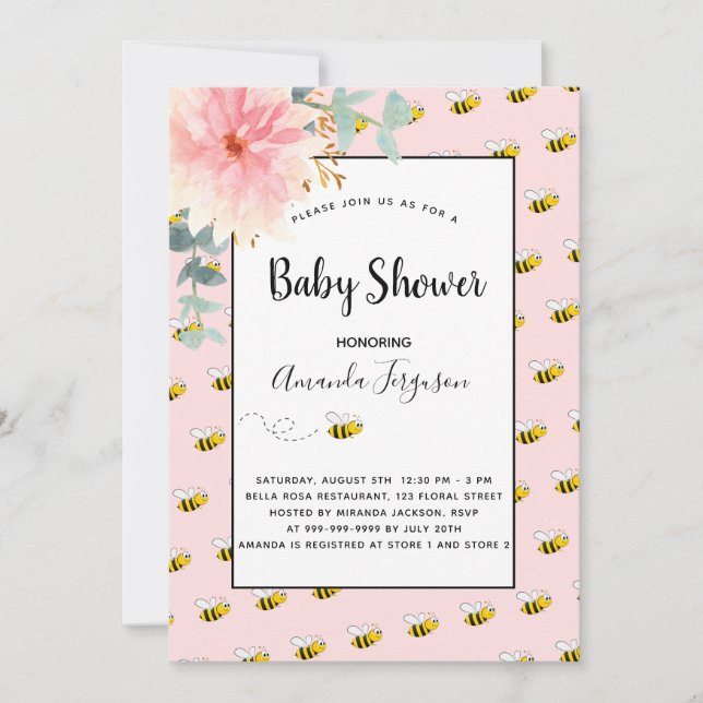 Invitation Joli baby shower de tournesol rose bebe (Devant)