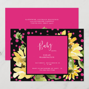 Invitation Joli Baby shower de tournesol rose et noir