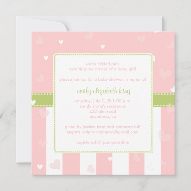 Invitation Joli baby shower des Petits Coeurs Roses (Devant)