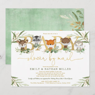 Invitation Joli Baby shower d'or en bois vert par la poste