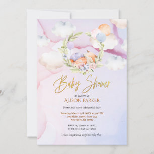 Invitation Joli Baby shower du ciel rose fleuri Fox Woodland
