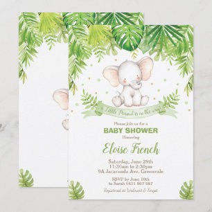 Invitation Joli Baby shower éléphant Jungle Animaux Garçon
