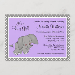 Invitation Joli Baby shower Eléphant Violet Fille