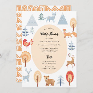 Invitation Joli Baby shower Ethnique Bois Animaux