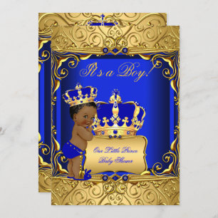 Invitation Joli Baby shower ethnique Garçon Regal Royal Blue