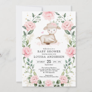 Invitation Joli Baby shower Fille Fille Fille Lamb Rose
