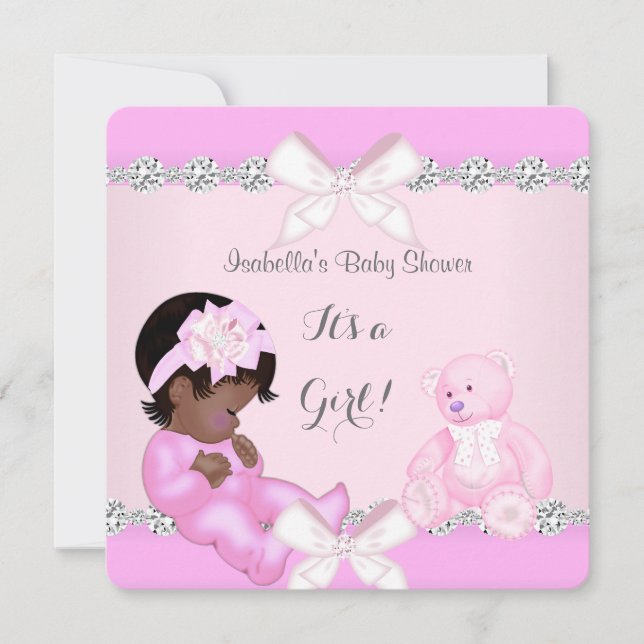 Invitation Joli Baby shower fille ours jouet rose (Devant)