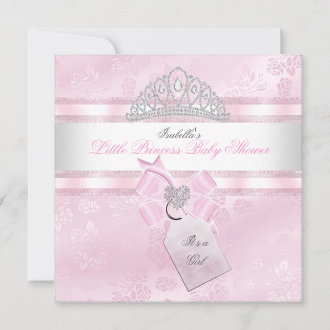 Invitation Joli Baby shower fille petite princesse Damask 3 (Devant)