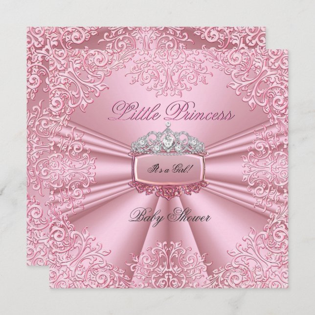 Invitation Joli Baby shower fille rose Princesse Tiara dentel (Devant / Derrière)