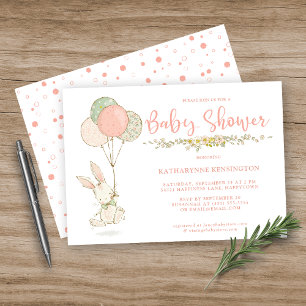 Invitation Joli Baby shower Fleur sauvage lapin Vintage