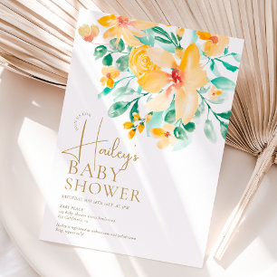 Invitation Joli baby shower fleuri vert jaune jardin