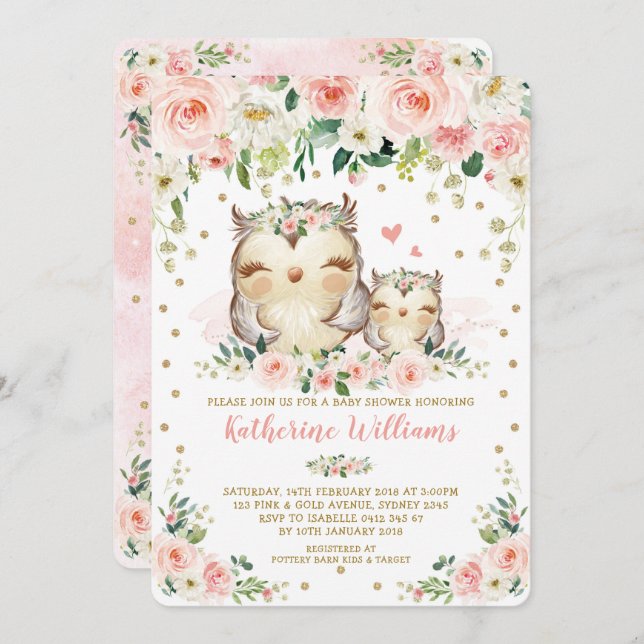 Invitation Joli Baby shower Floral Blush (Devant / Derrière)
