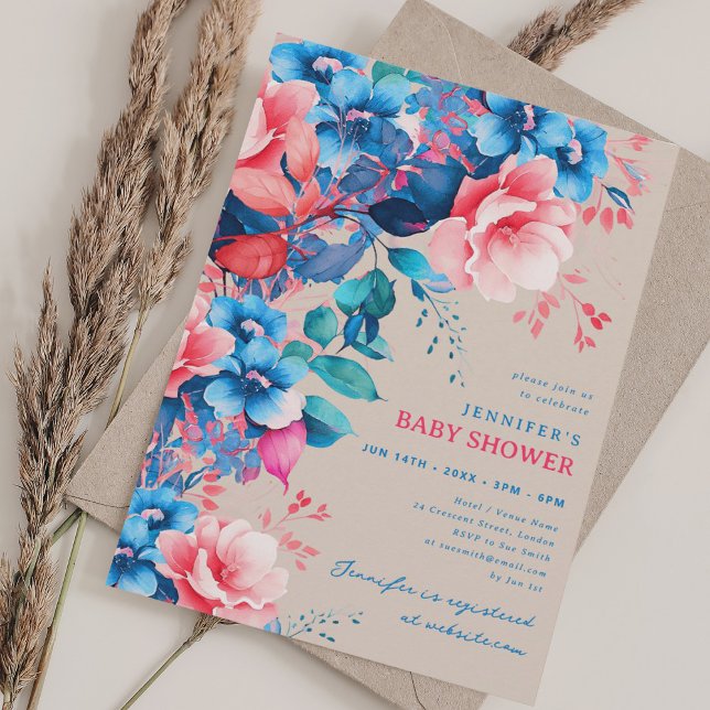 Invitation Joli Baby shower Floral Champagne (Pretty Garden Floral Baby Shower Champagne Invitation)