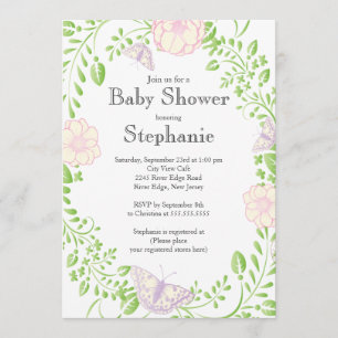 Invitation Joli Baby shower floral de papillon moderne