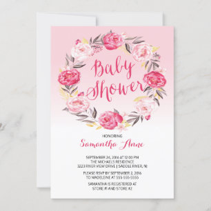 Invitation Joli Baby shower Floral Filles de couronne rose