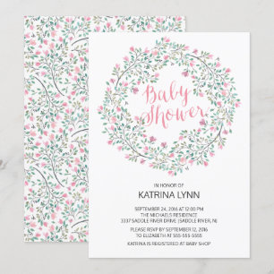 Invitation Joli Baby shower Floral Filles de couronne rose