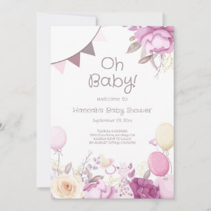 Invitation Joli Baby shower Floral Lilac Rose fille