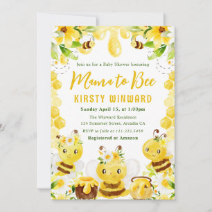 Invitation Joli Baby shower Floral Miel Abeilles