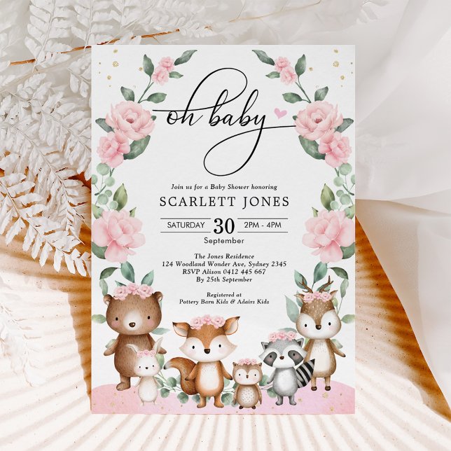 Invitation Joli Baby shower Floral rose boisé (Créateur téléchargé)
