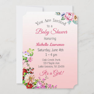 Invitation Joli Baby shower floral rose fille