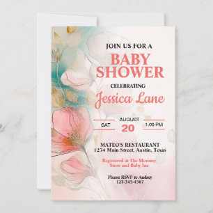 Invitation Joli Baby shower floral rose fille