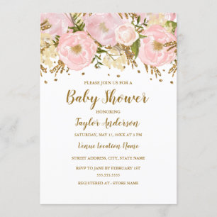 Invitation Joli Baby shower floral rose or rose