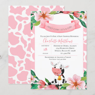 Invitation Joli Baby shower Floral Rose Vache