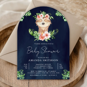 Invitation Joli Baby shower Floral Sloth Girl Marine