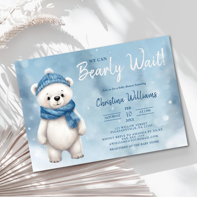 Invitation Joli Baby shower Garçon bleu Ours d'hiver (Créateur téléchargé)