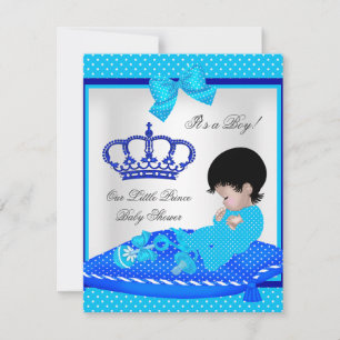 Invitation Joli Baby shower Garçon Bleu Petit Prince Couronne