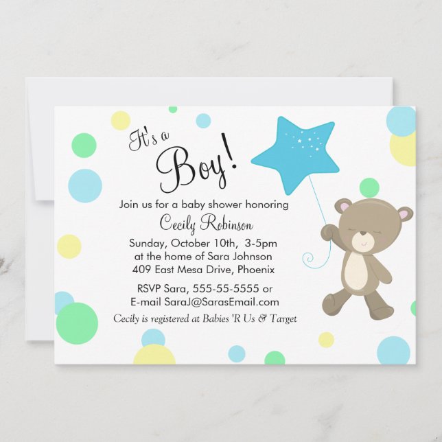 Invitation Joli Baby shower Garçon Teddy Bear (Devant)