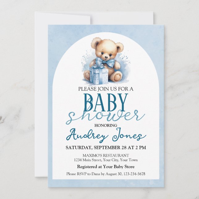 Invitation Joli Baby shower Garçon Teddy Bear (Devant)