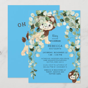 Invitation Joli Baby shower Lion Folio Bleu En Personne