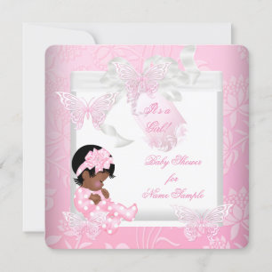 Invitation Joli Baby shower mignon fille papillon rose AA