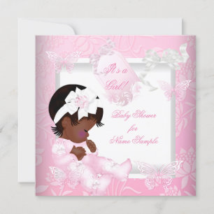 Invitation Joli Baby shower mignon fille papillon rose ethniq