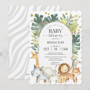 Invitation Joli baby shower moderne safari animaux aquarelle