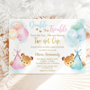 Invitation Joli Baby shower Nounours Twins Boy Girl