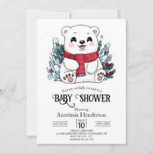 Invitation Joli Baby shower numérique Ours Polaire Neige
