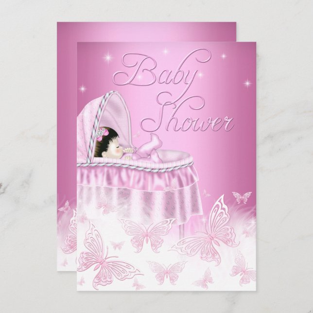 Invitation Joli Baby shower papillon rose étincelant (Devant / Derrière)