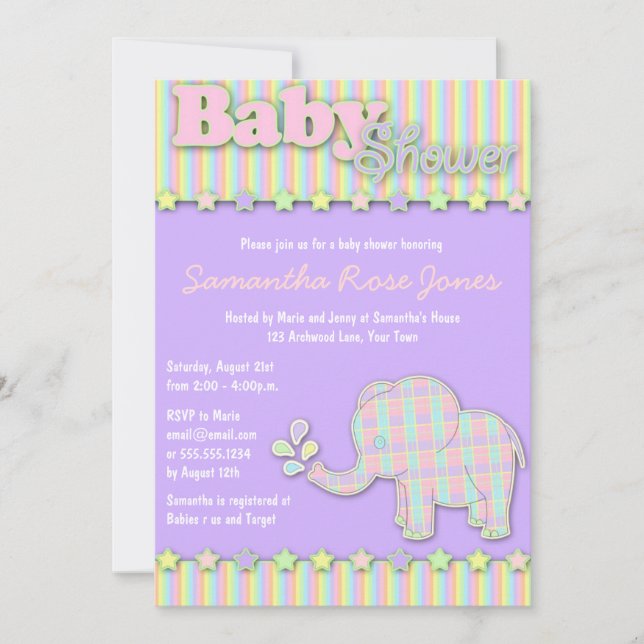 Invitation Joli Baby shower Pastel Elephant (Devant)