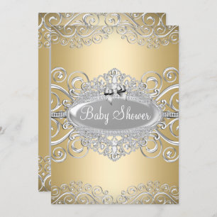 Invitation Joli Baby shower Princesse Damas Or & Argent